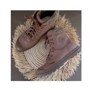 PALLADIUM Women's Pampa Hi Knit Sunrise Lace Up Brown Leather‎ Boots 9.5